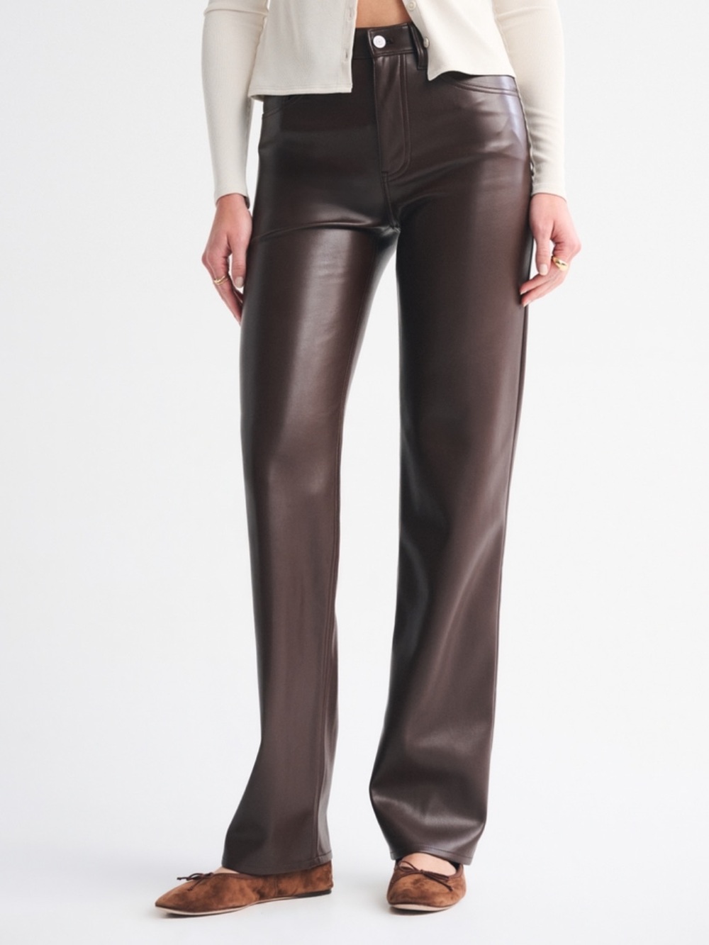 Abercrombie & Fitch High Rise 90s Relaxed Brown Vegan Leather Pants